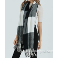 Recycled polyester warm winter knitted scarf with tassel